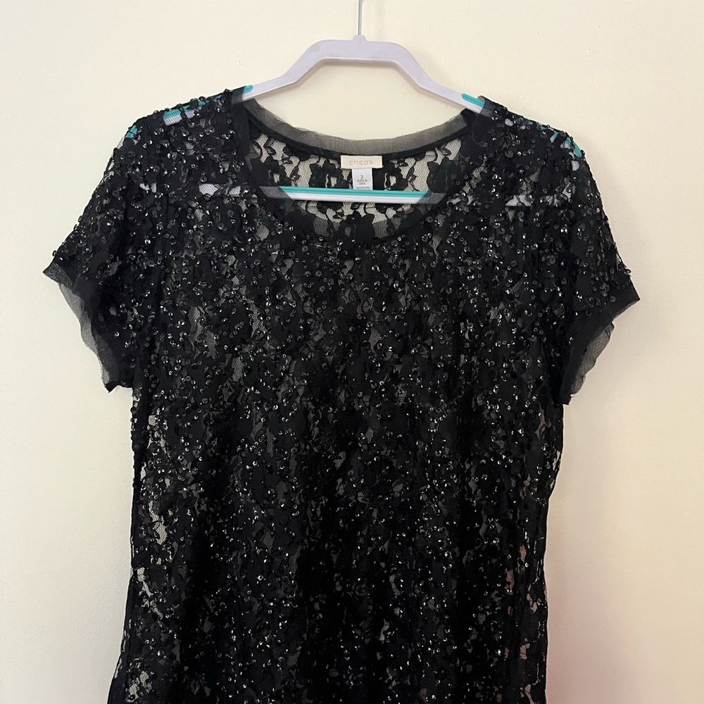 Chico's Black Sequin Blouse